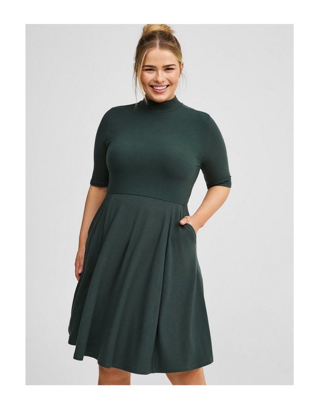 TORRID Mock Neck A-Line Dress in Dark Green